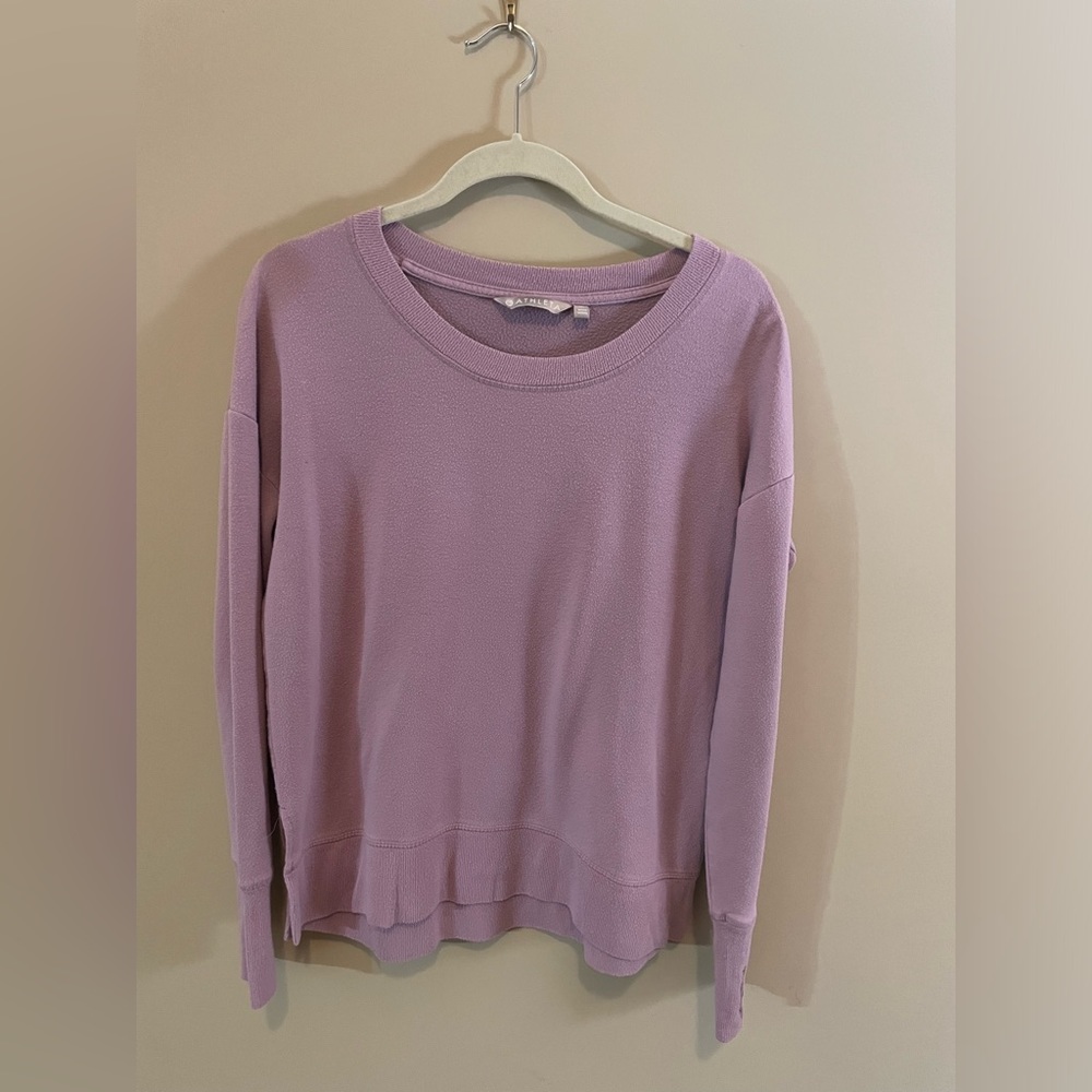 ATHLETA womens fitted thumbhole sweatshirt, tunic length, Sz M, purple